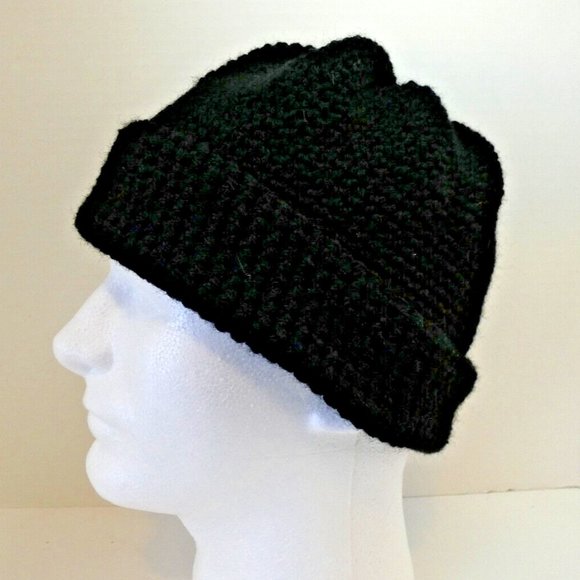 Black Wool Slouch Baggy Beanie Hat Dreads Cap Handmade Crochet Hand Knit OS - Picture 2 of 10